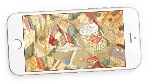 iphone with an illustration of a hand-drawn google maps view
