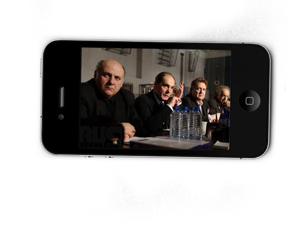 iphone with a screenshot from nikita mikhalkov film