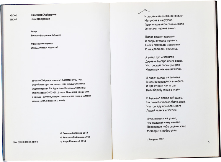 spread of the book with poems by Slava Hairuzov