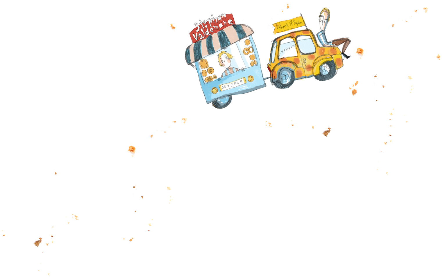 some bread crumbs with a car illustration